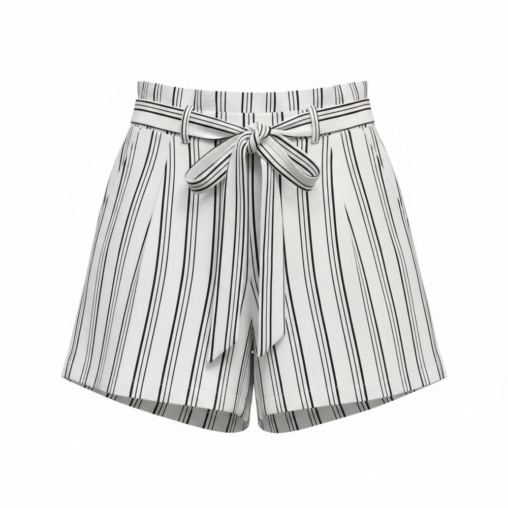 Shorts Jennifer Lopez S Women White Excellent Striped Paperbag Waist Tie Front